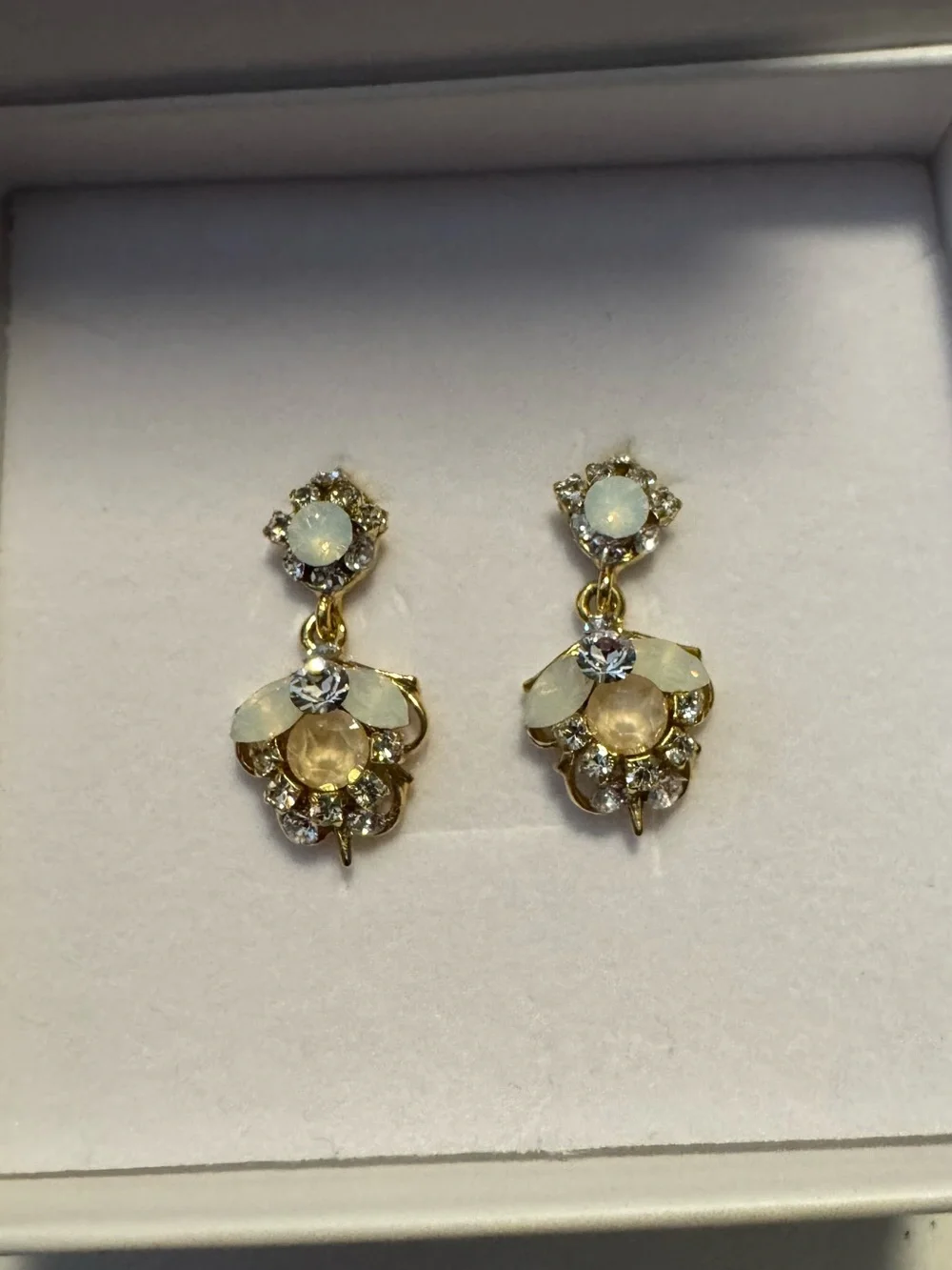 Gold Bridal Hair Comb and Earrings Set with Opal White Crystals